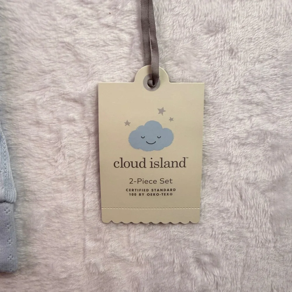 Cloud Island Light Blue Pointelle 2-Piece Henley Bodysuit and Pants Set 12M NEW